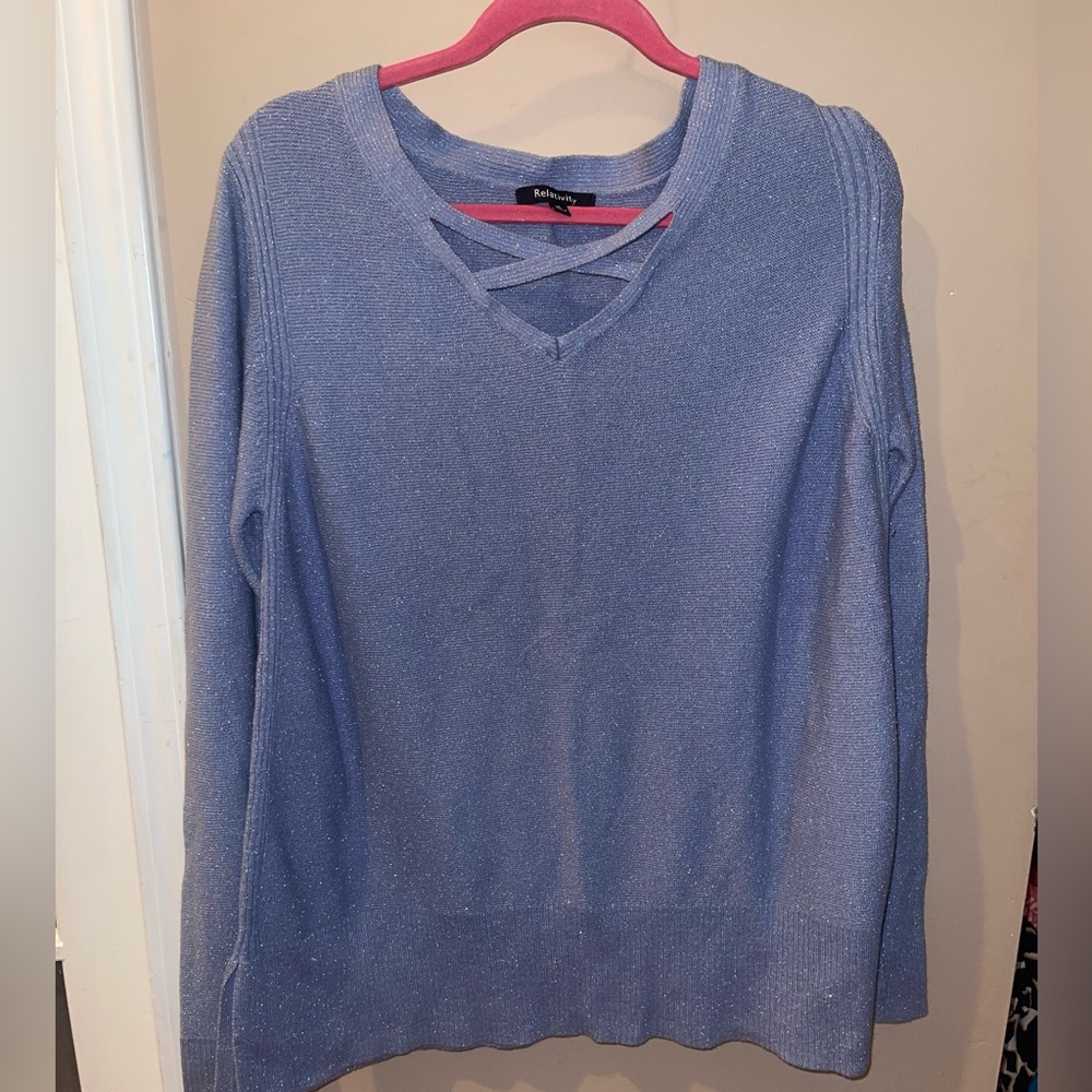 Relativity Women's V-Neck Sweater in sparkly Blue top shirt v-neck XL EUC